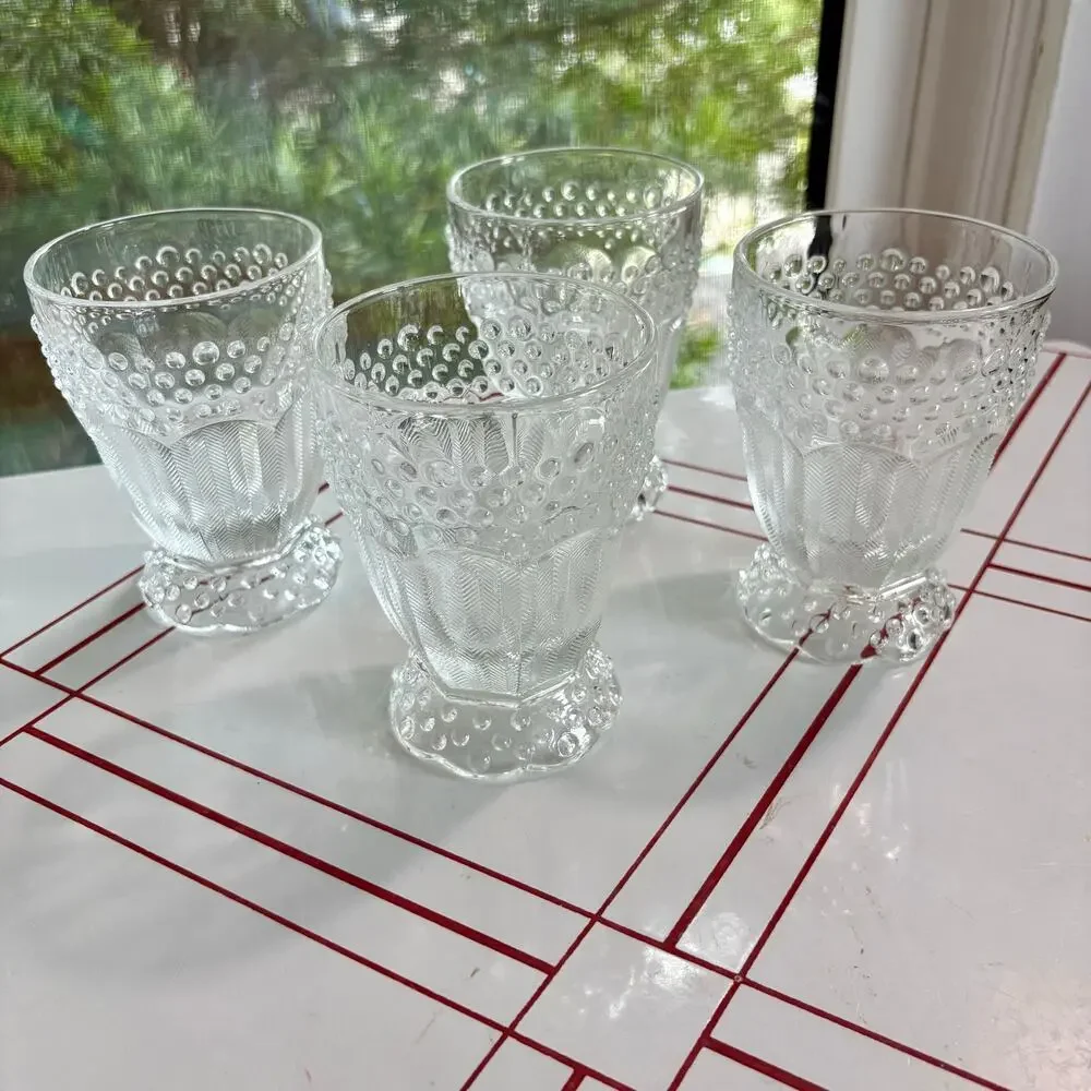Vintage Gorham Emily’s Attic Clear Glass Tumblers Hobnail Herringbone set of 4